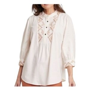 Women's Embroidered Ivory Cream 3/4 Sleeve Blouse - Knox Rose XXL